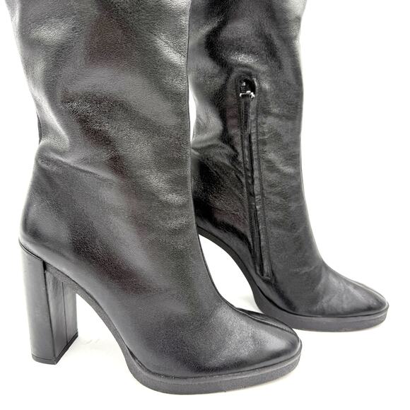 Zara Black Leather Knee High Boots with Shearling NWOT Size 40 / 9 - Picture 4 of 10